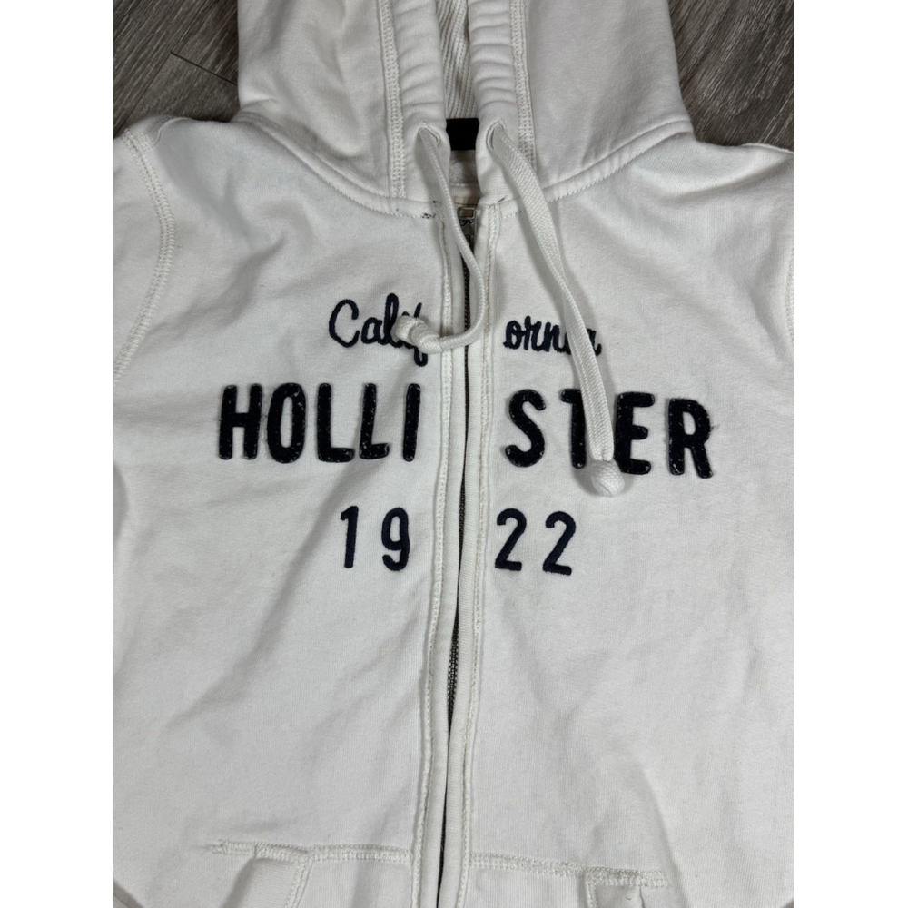 VTG Hollister Hoodie Womens M White Full Zip California 1922 Applique Sweatshirt - Picture 2 of 6